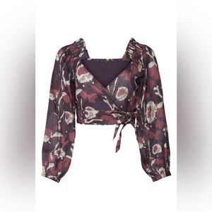 NWT CLEOBELLA Free People Valencia Wrap Crop Top Purple Floral Long Sleeve Boho